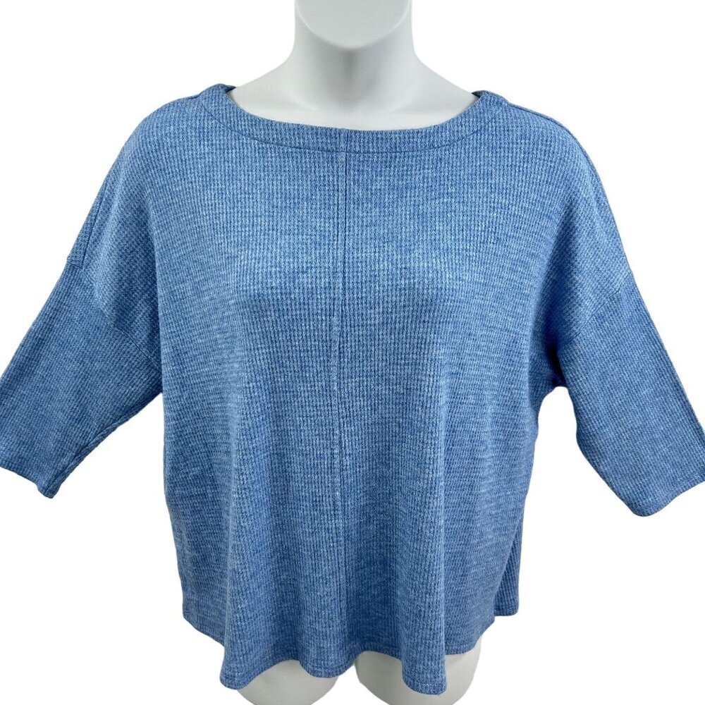 J JILL XL Wearever Waffle Weave Textured Dolman 3/4 Sleeve Knit Sweater Blue